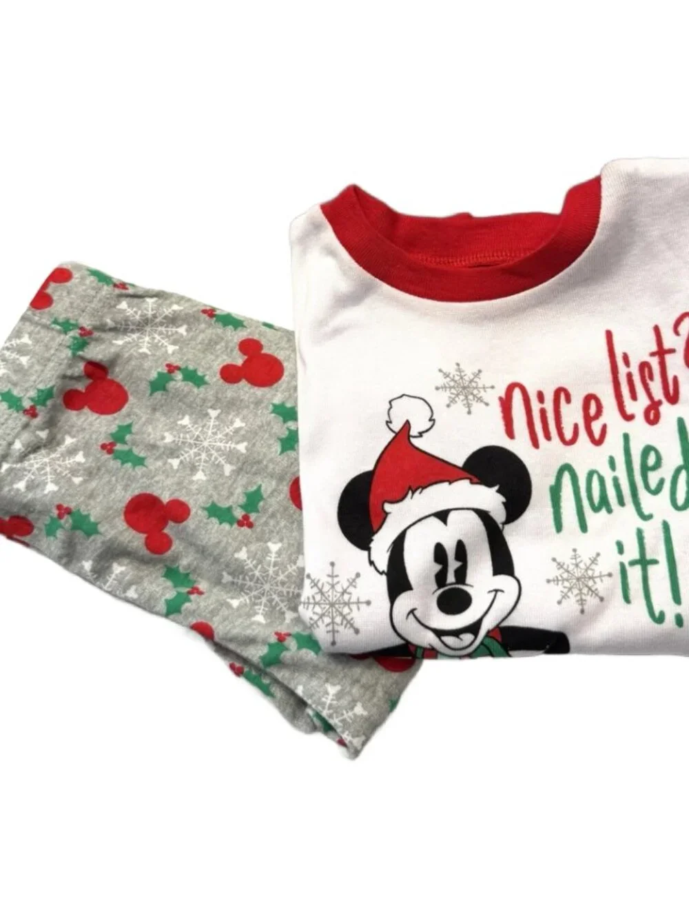 Disney 2pc Mickey Mouse PJs Size 5T Christmas Pajama Set Long Sleeve Top Pants